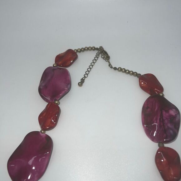 Retro Purple and Red Molded Plastic Bead Necklace - Picture 3 of 5